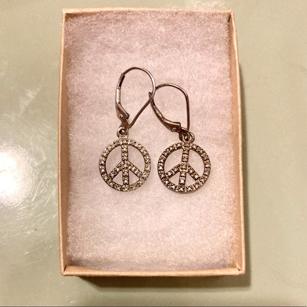 Sterling & Diamond Peace Sign Earrings ☮️ ✌️